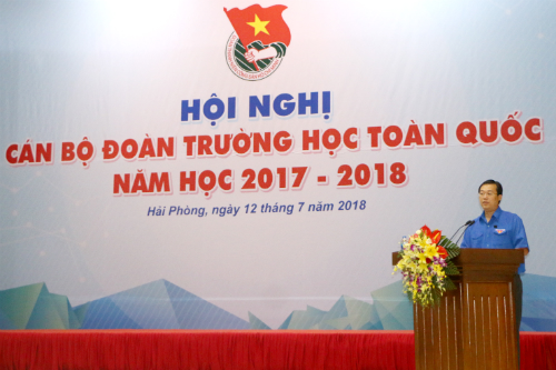 Đồng chí Lê Quốc Phong - Ủy viên dự khuyết BCH Trung ương Đảng, Bí thư thứ nhất Trung ương Đoàn, Chủ tịch Trung ương Hội Sinh viên Việt Nam phát biểu tại hội nghị