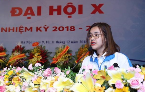 Nguyễn Trâm Anh trình bày tham luận tại đại hội hôm 11/12. Ảnh: Trung ương Đoàn